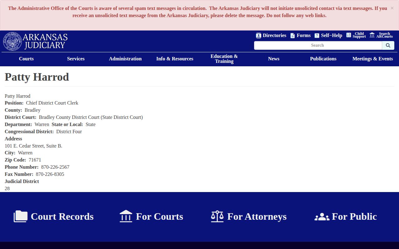Bradley County warrant records District Court clerk contact