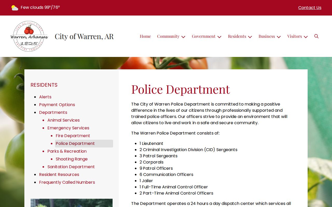 Warren Police Department booking and holding jail information in Bradley County
